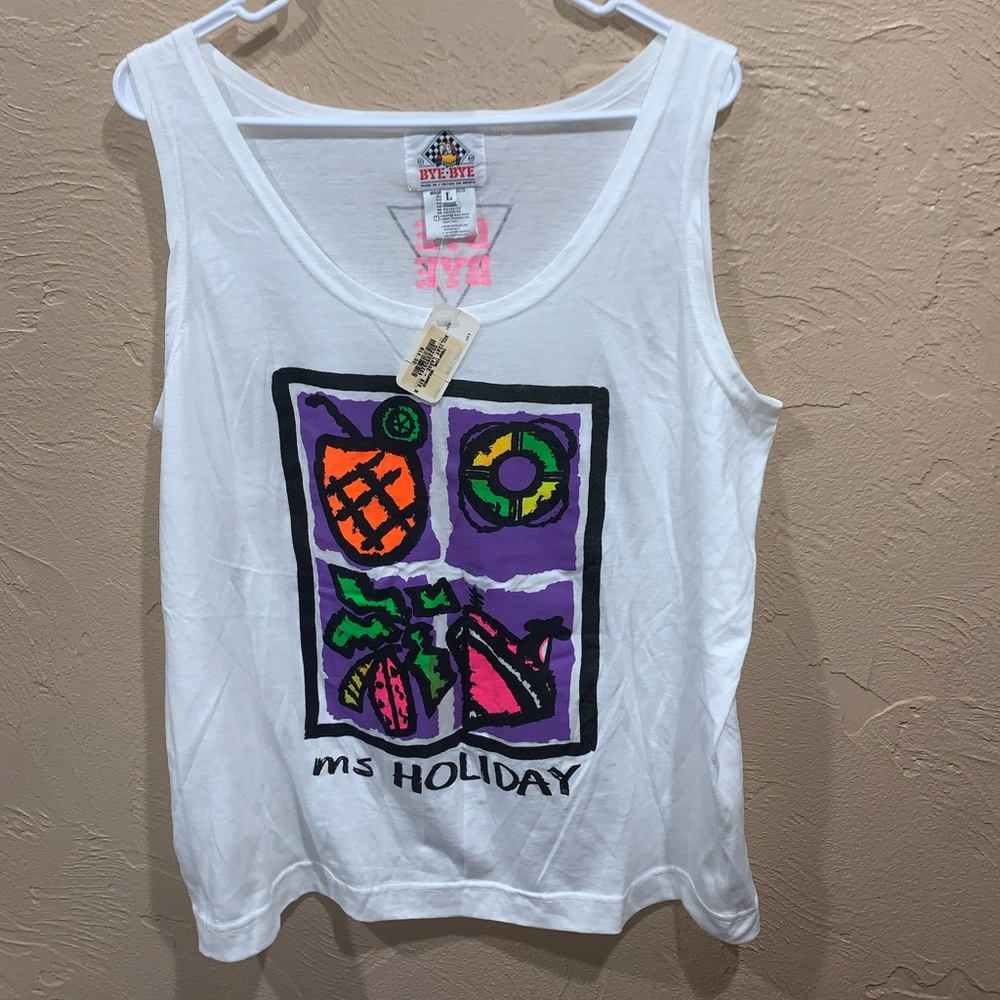 Vintage 90s BYE BYE Ms Holiday Tropical Squares Tank Top